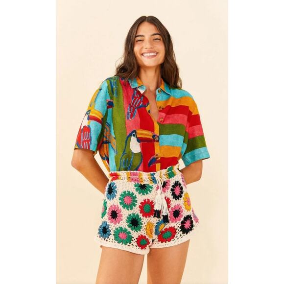 Farm Rio Multi Circles Crochet Shorts - Handmade Booty Short sz Large - Picture 2 of 11